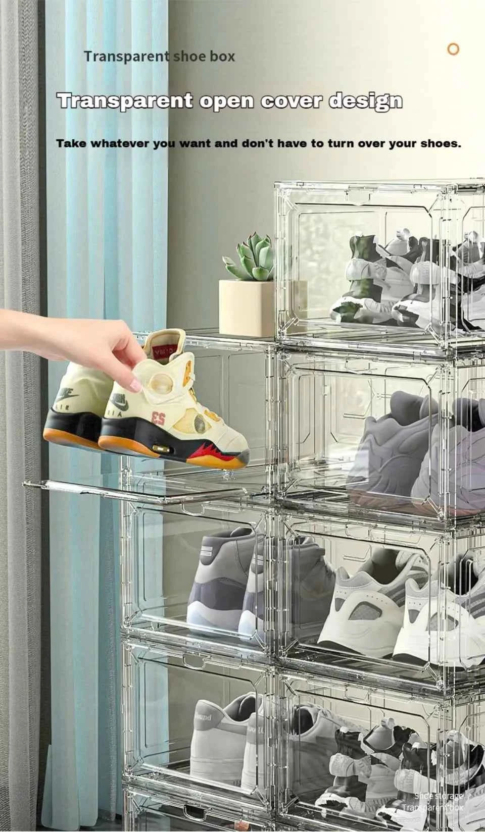 Transparent Shoe Box Magnetic Suction Door Thickened Plastic Storage Holder Detachable Dustproof Shoe Storage Boxes Wholesale