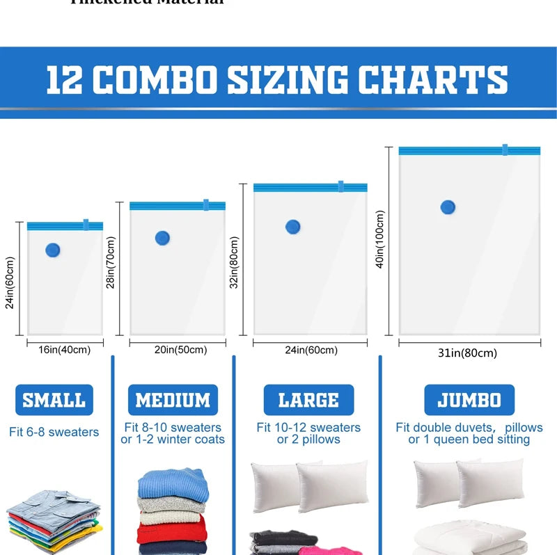 1/3/5Pcs Vacuum Storage Bags with Hand Pump for Comforters Clothes Pillow Bedding Blanket Storage Saver 80% More Compression - Ceenaz Store