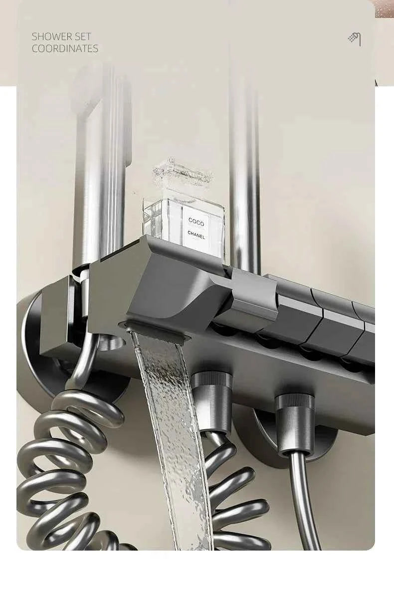 Smart Temperature Digital Display Shower Set Bathroom Wall Mounted Piano Key 4 Ways Water Outlet Rainlfall Shower Faucet System