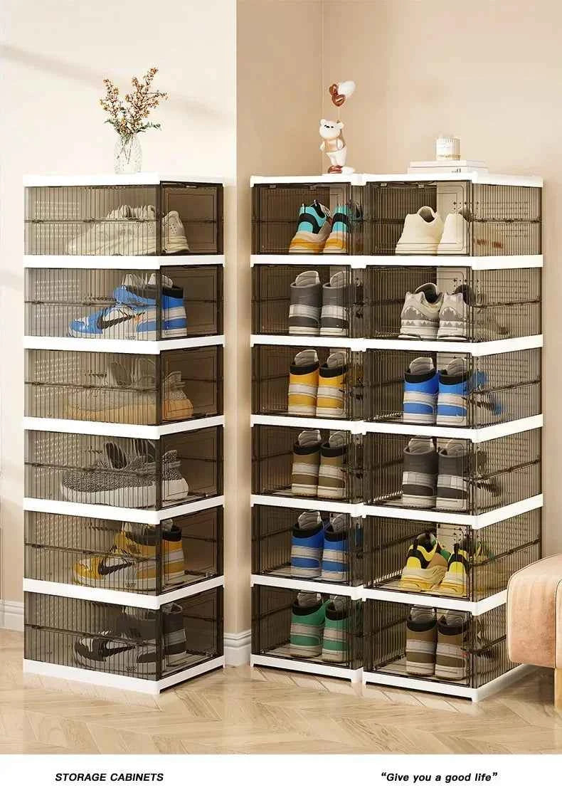 Dustproof 6 Layers Foldable Shoes Box Stackable Transparent Thickened Plastic Bins Sneaker Shoe Organizer Cabinet Organizers