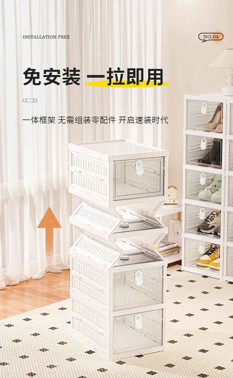 Free Installation Folding Shoe Box Storage Rack, Transparent Shoe Rack Storage Box, Multi-layer Integrated Shoe Cabinet