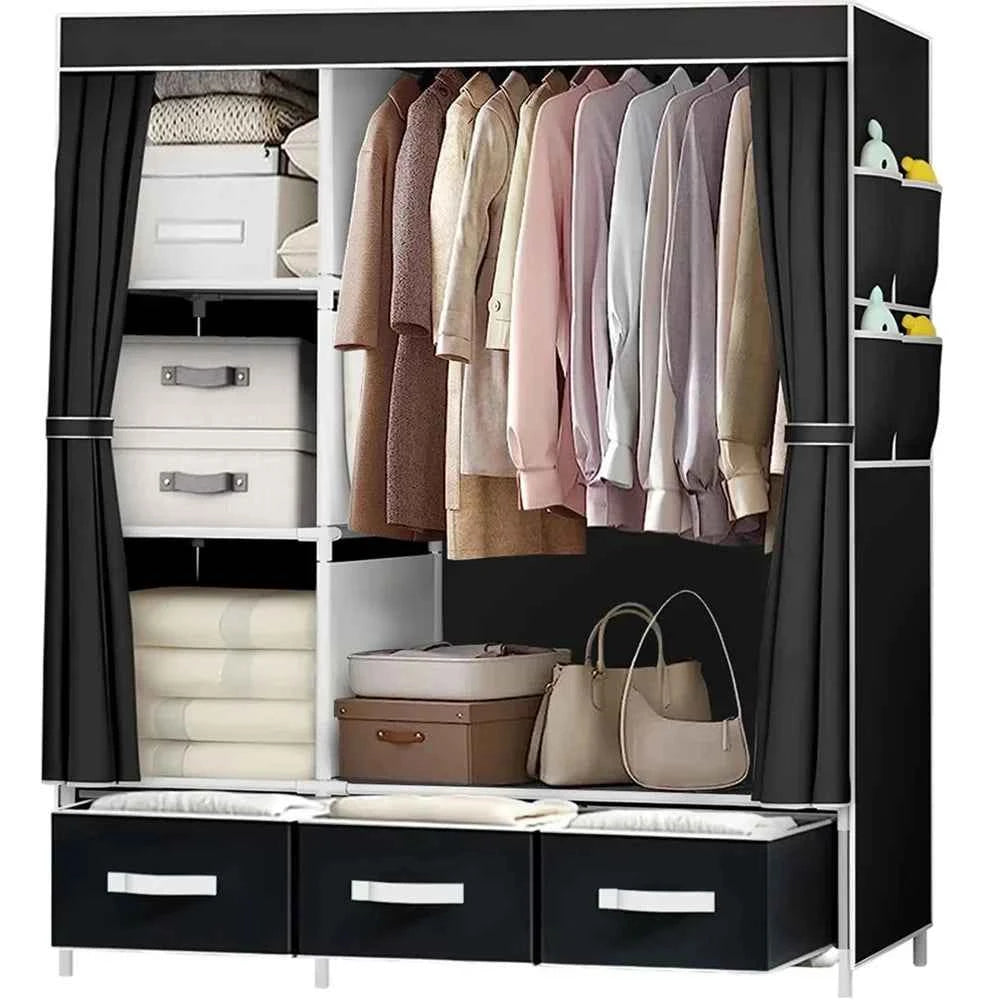 2025 New Upgraded Wardrobe 65 Inch Portable Cabinet Large Clothes Closet with Storage Shelves and Side Pocket Clothes Organizer
