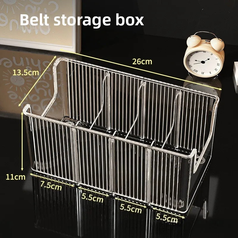 Belt Organizer Box 5 Grids Belt Storage Rack for Closet and Drawer Save Space Tie and Belt Plastic Display Case for Men Women - Ceenaz Store
