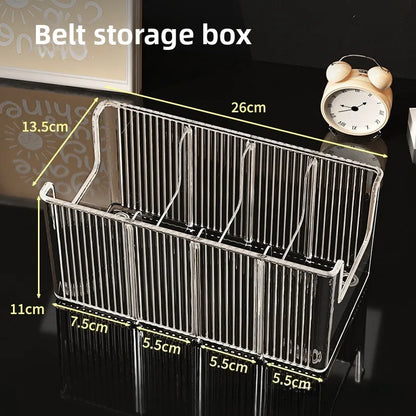 Belt Organizer Box 5 Grids Belt Storage Rack for Closet and Drawer Save Space Tie and Belt Plastic Display Case for Men Women - Ceenaz Store