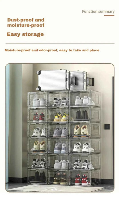 Transparent Shoe Box Magnetic Suction Door Thickened Plastic Storage Holder Detachable Dustproof Shoe Storage Boxes Wholesale