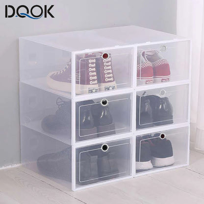 6 Pack Transparent shoe box shoes organizers thickened foldable Dustproof storage box Stackable combined shoe cabinet Sale - Ceenaz Store
