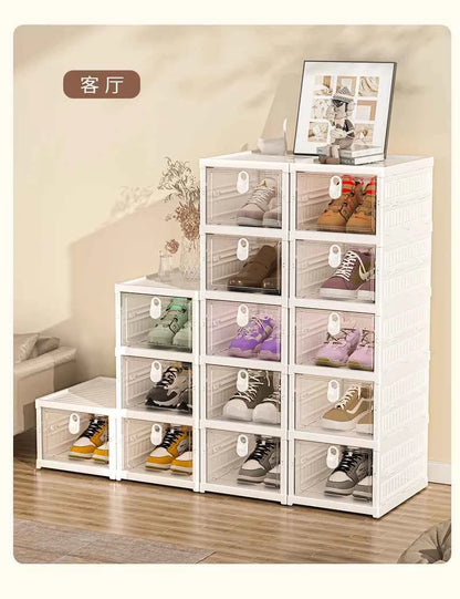 Free Installation Folding Shoe Box Storage Rack, Transparent Shoe Rack Storage Box, Multi-layer Integrated Shoe Cabinet