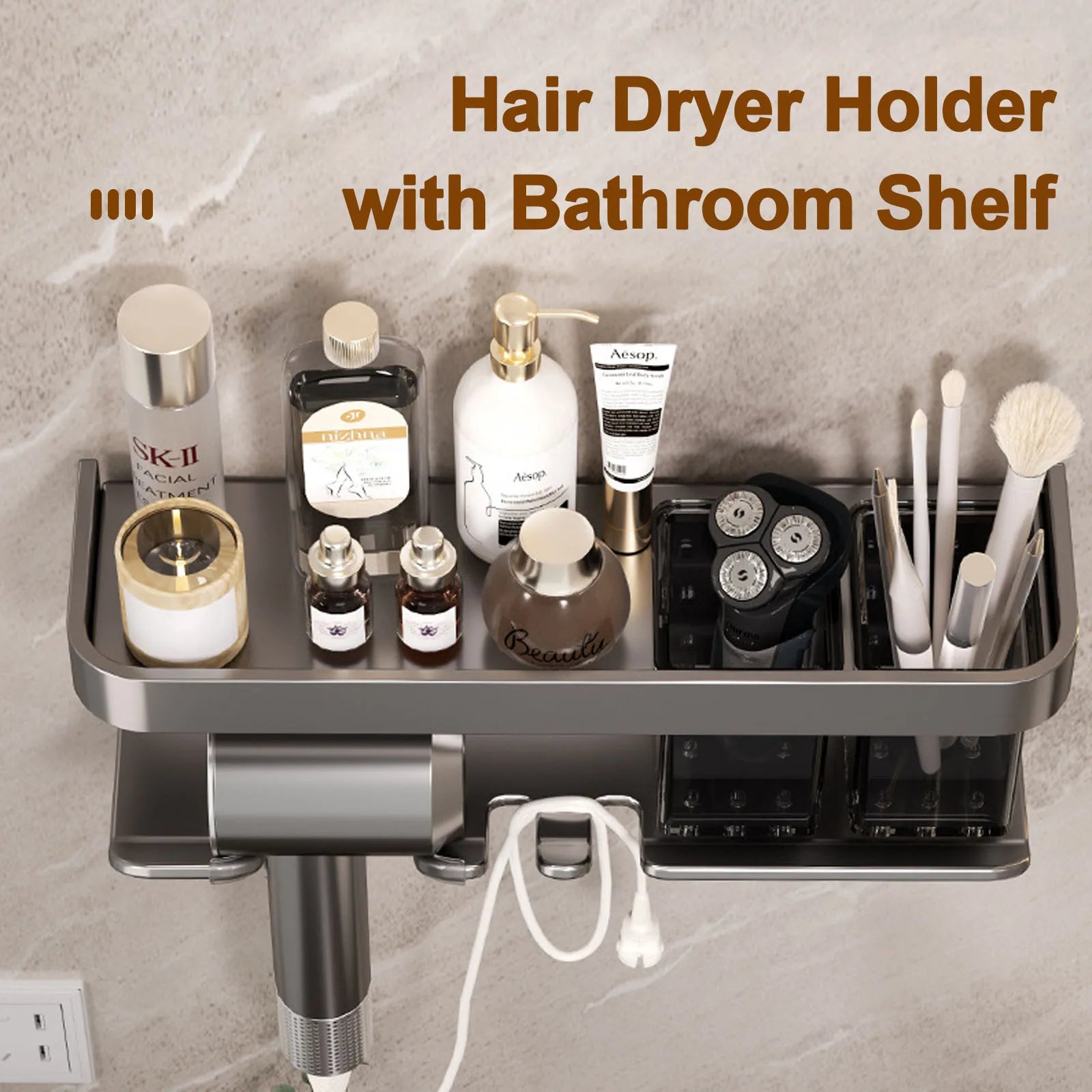 Hair Dryer Holder Wall Dryer Cradle Straightener Stand Hairdryer Organizer Box Toilet Blower Holder Shelf Bathroom Accessories - Ceenaz Store