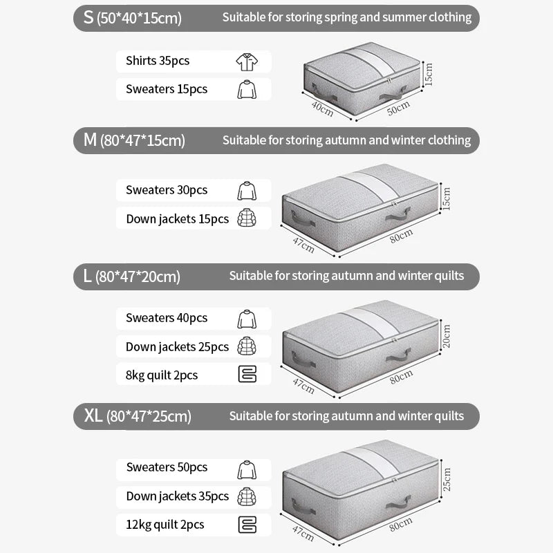 Large Clothes Storage Bag Under Bed Foldable Quilt Clothes Storage Bag Bedroom Dormitory Wardrobe Quilt Organizer Bag 이불정리함 - Ceenaz Store