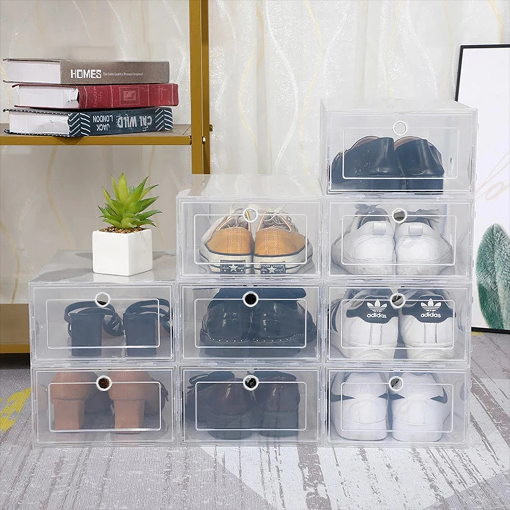6 Pack Transparent shoe box shoes organizers thickened foldable Dustproof storage box Stackable combined shoe cabinet Sale - Ceenaz Store