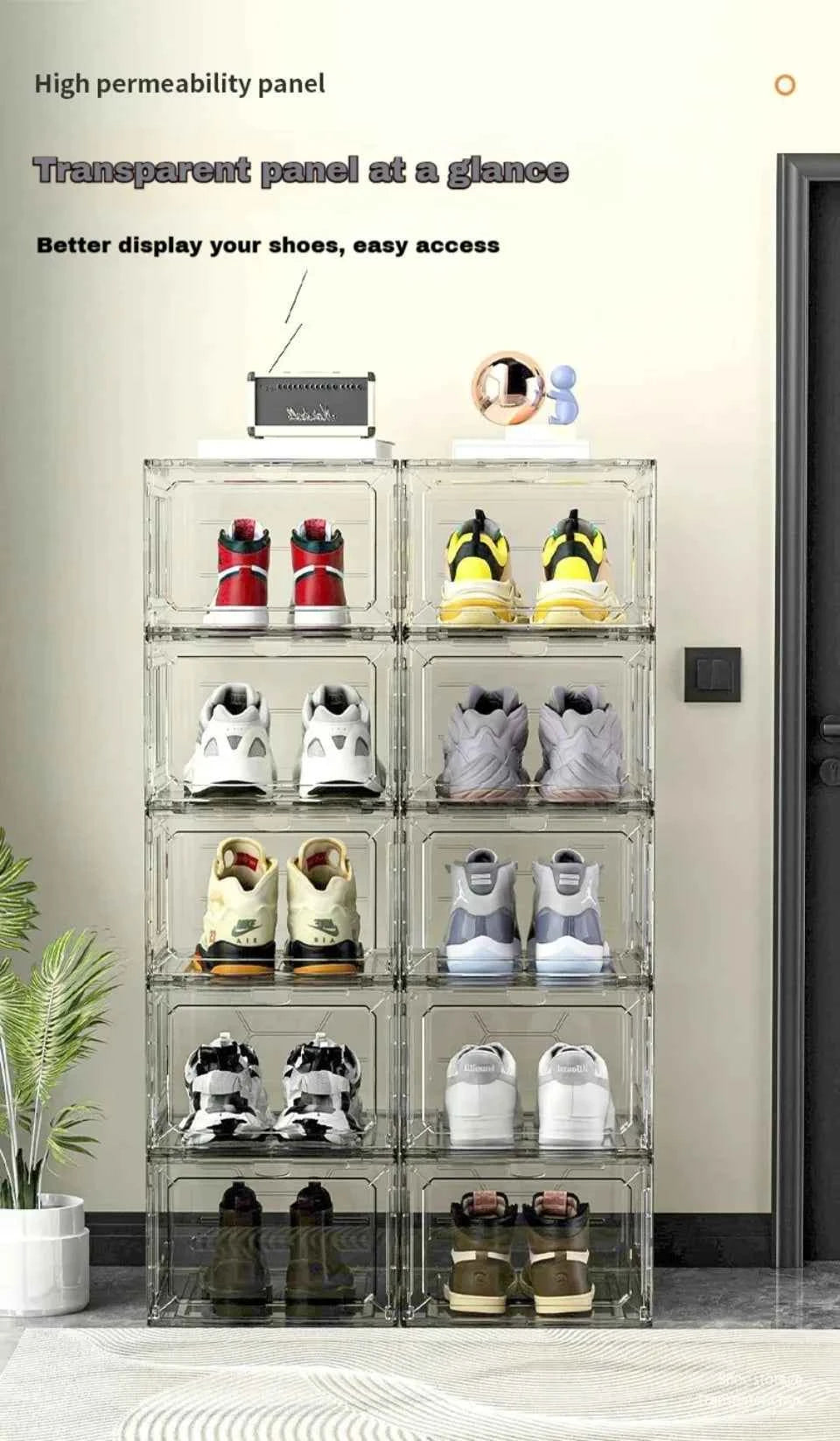 Transparent Shoe Box Magnetic Suction Door Thickened Plastic Storage Holder Detachable Dustproof Shoe Storage Boxes Wholesale