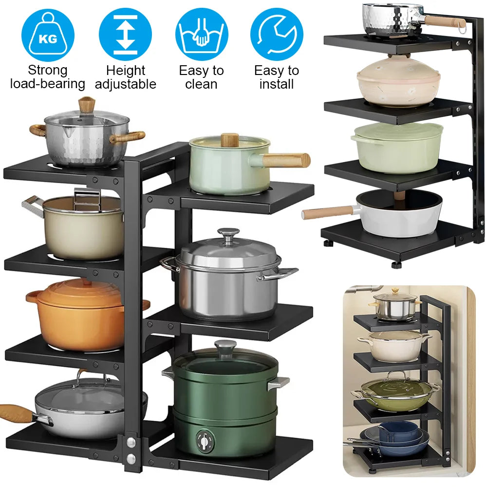 Kitchen Storage Shelves Pot Holder Multilayer Frying Pan Rice Cooker Seasoning Storage Rack Adjustable Organizer Rack - Ceenaz Store