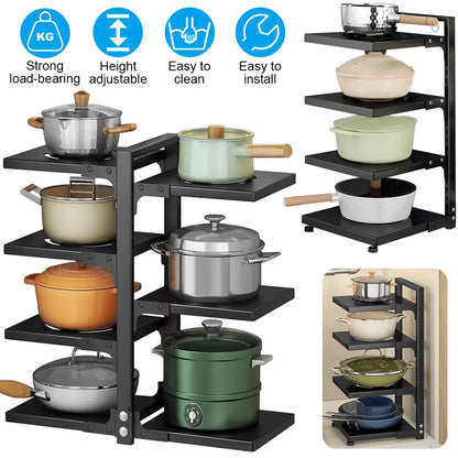 Kitchen Storage Shelves Pot Holder Multilayer Frying Pan Rice Cooker Seasoning Storage Rack Adjustable Organizer Rack - Ceenaz Store