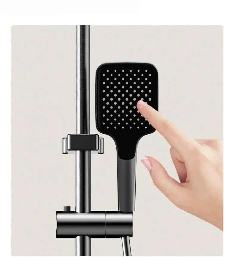 Smart Temperature Digital Display Shower Set Bathroom Wall Mounted Piano Key 4 Ways Water Outlet Rainlfall Shower Faucet System