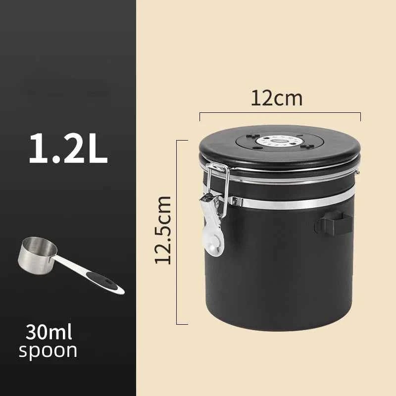304 Stainless Steel Coffee Canister Coffee Bean Storage Airtight Containers with Date with Spoon Vent Valve Kitchen Food Storage Jar