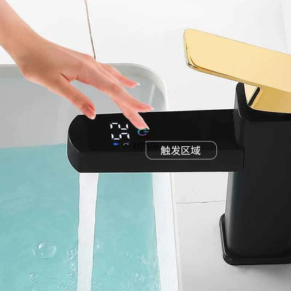KKTNSG LED Digital Temperature Mixer Tap Smart Deck Mounted Bathroom Faucet Sink Basin Hot Cold Water Tap