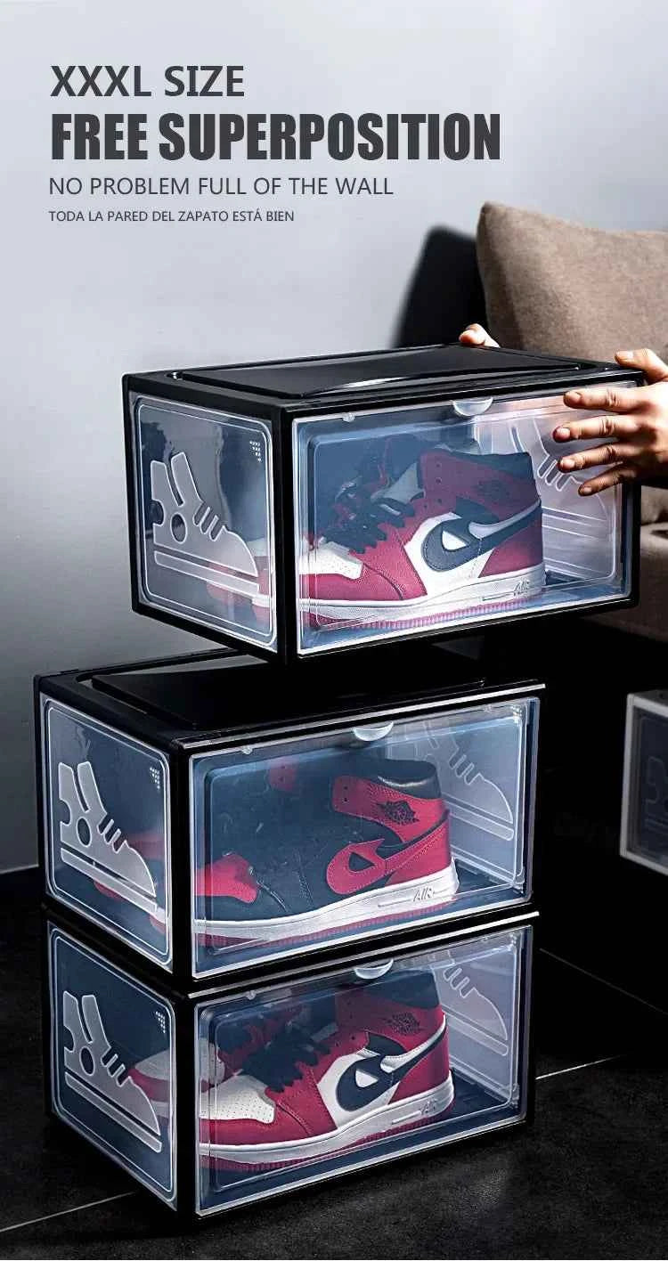 AJ Sneaker Box Shoes Organizer Transparent Shoe Boxes Stackable Cabinet Storage Box High-top Dustproof Shoes Organizers Shoerack