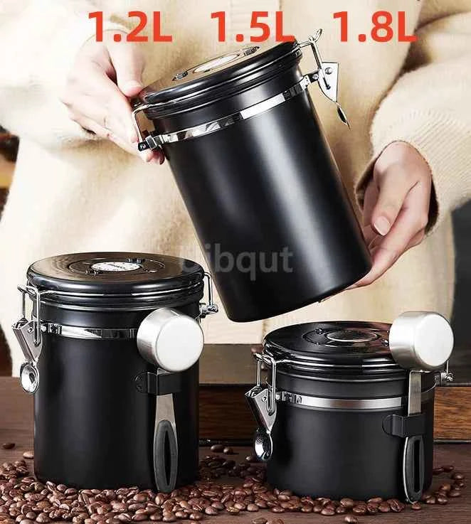 304 Stainless Steel Coffee Canister Coffee Bean Storage Airtight Containers with Date with Spoon Vent Valve Kitchen Food Storage Jar