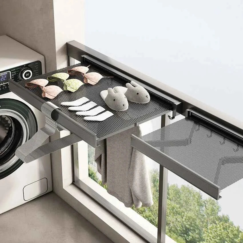 Bathroom Folding Storage Shelf Wall Mounted Aluminum Alloy Retractable Clothes Drying Holder Socks Clothing Drying Rack Hanger