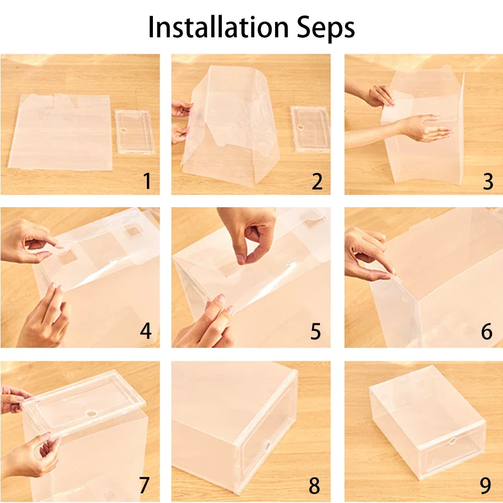 Folder Plastic Antioxidant Shoe Cabinet High Transparent Slippers Sneakers Storage Shoes Box Dustproof Shoe Organizer Box - Ceenaz Store