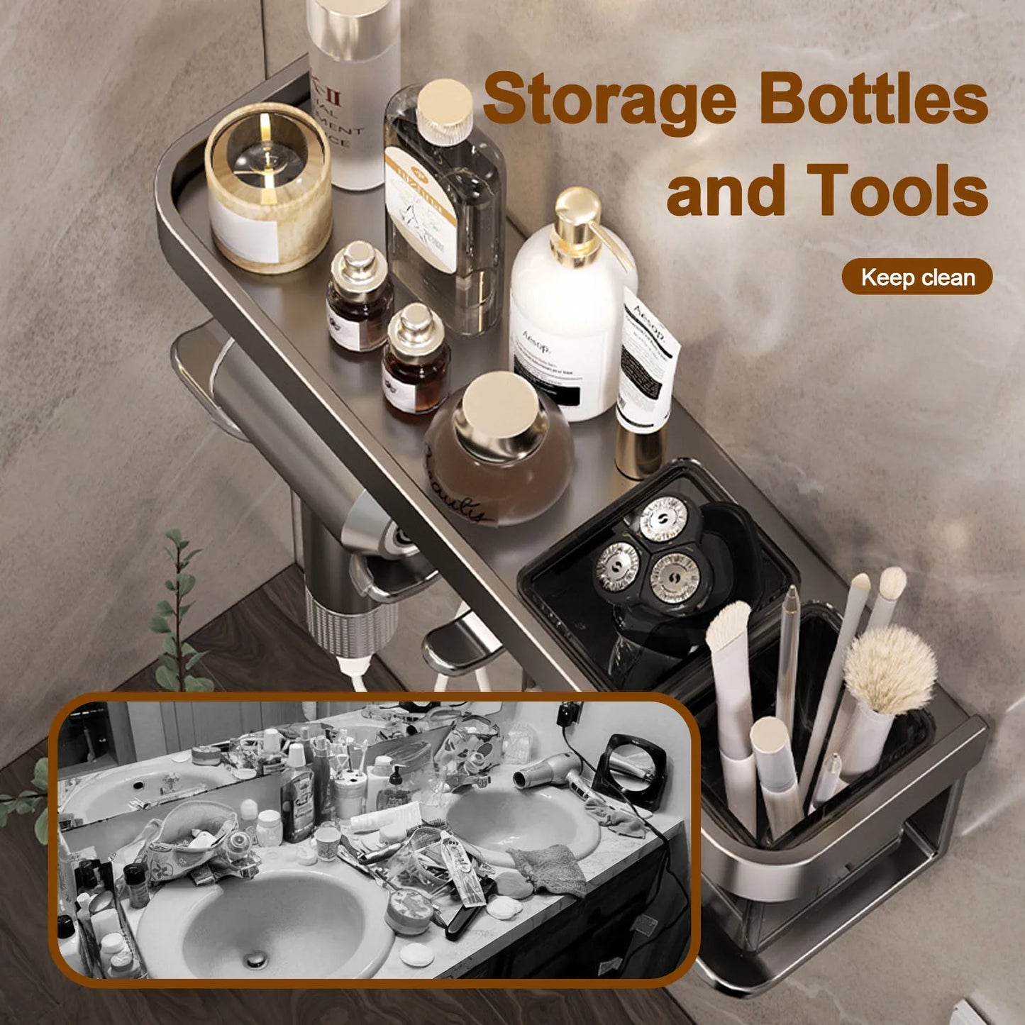 Hair Dryer Holder Wall Dryer Cradle Straightener Stand Hairdryer Organizer Box Toilet Blower Holder Shelf Bathroom Accessories - Ceenaz Store