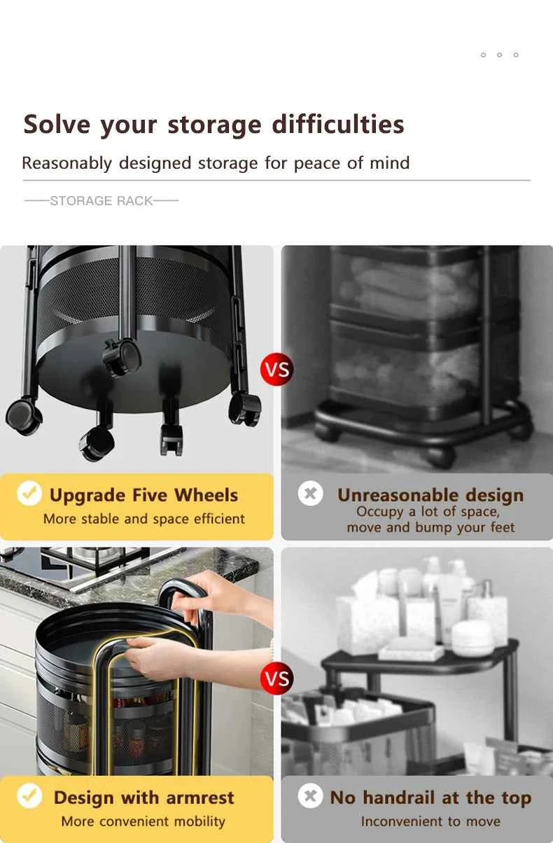 Detachable Rotating Storage Rack Kitchen Floor Multi-layer Shelf Multi-functional Living Room Snack Storage Rack Trolley Rack
