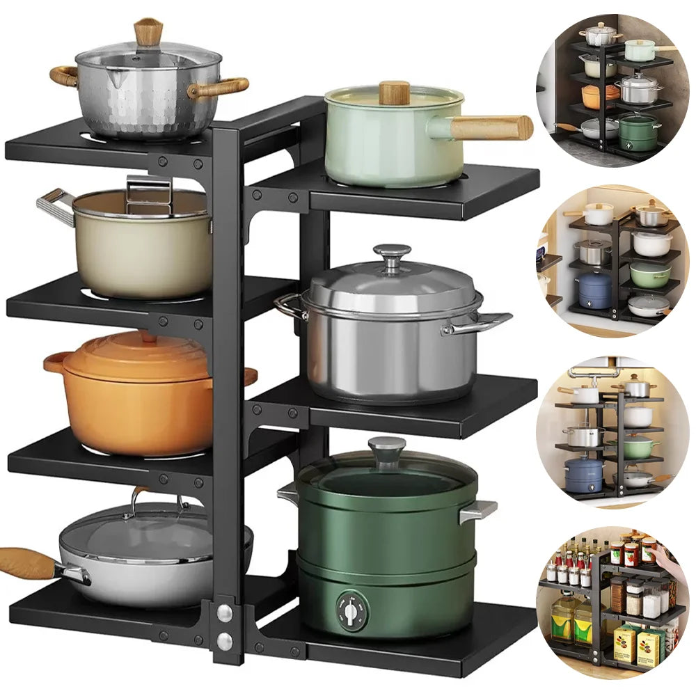 Kitchen Storage Shelves Pot Holder Multilayer Frying Pan Rice Cooker Seasoning Storage Rack Adjustable Organizer Rack - Ceenaz Store