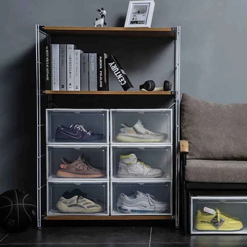 AJ Sneaker Box Shoes Organizer Transparent Shoe Boxes Stackable Cabinet Storage Box High-top Dustproof Shoes Organizers Shoerack