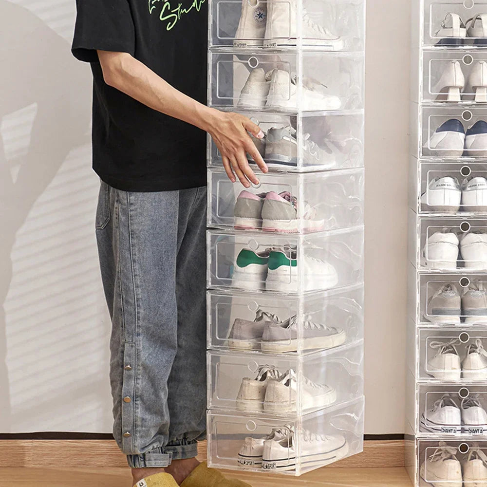 Folder Plastic Antioxidant Shoe Cabinet High Transparent Slippers Sneakers Storage Shoes Box Dustproof Shoe Organizer Box - Ceenaz Store