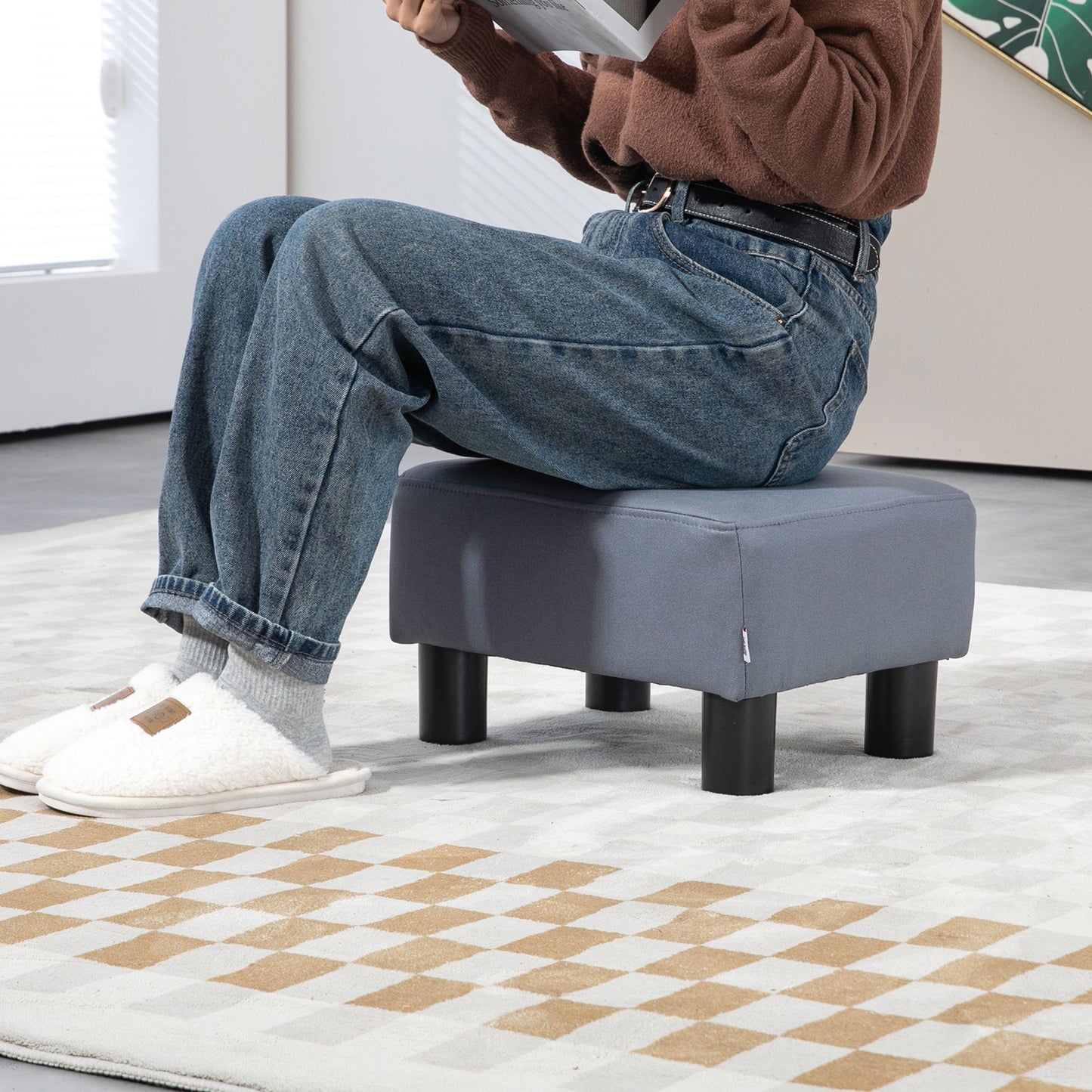 Footstool Small Footrest Upholstery with Plastic Legs