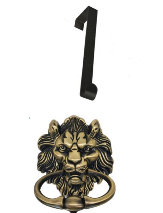 Lion Head Door Knocker & Wreath Hanger Set – Heavy Duty Front Door Knocker in Silver Finish – Decorative Over-the-Door Wreath Hook – Weatherproof Entryway Hardware for Home Decor - Ceenaz Store