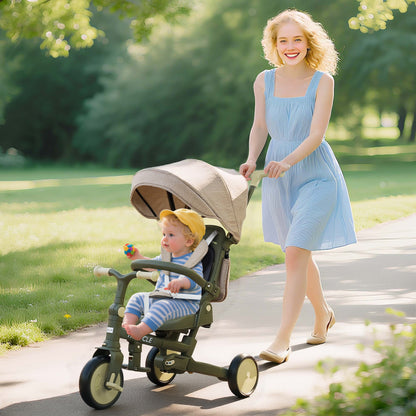 5 in 1 Kids Trike with Adjustable Backrest, Foldable Baby Trike