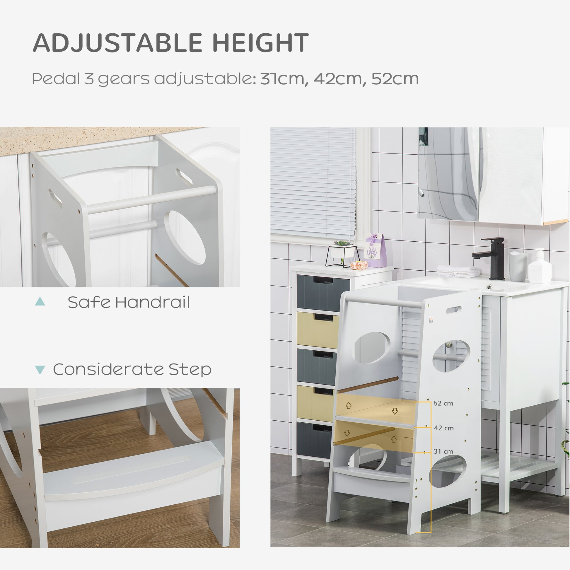 Kids Step Stool Toddler Kitchen Stool with Adjustable Standing Platform