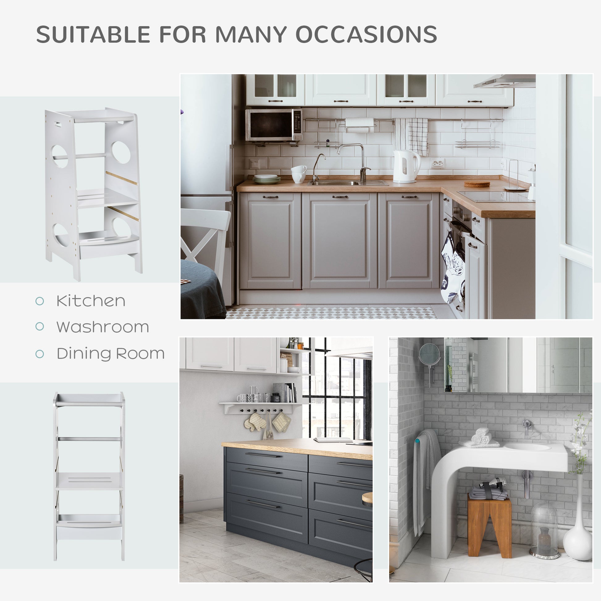 Kids Step Stool Toddler Kitchen Stool with Adjustable Standing Platform