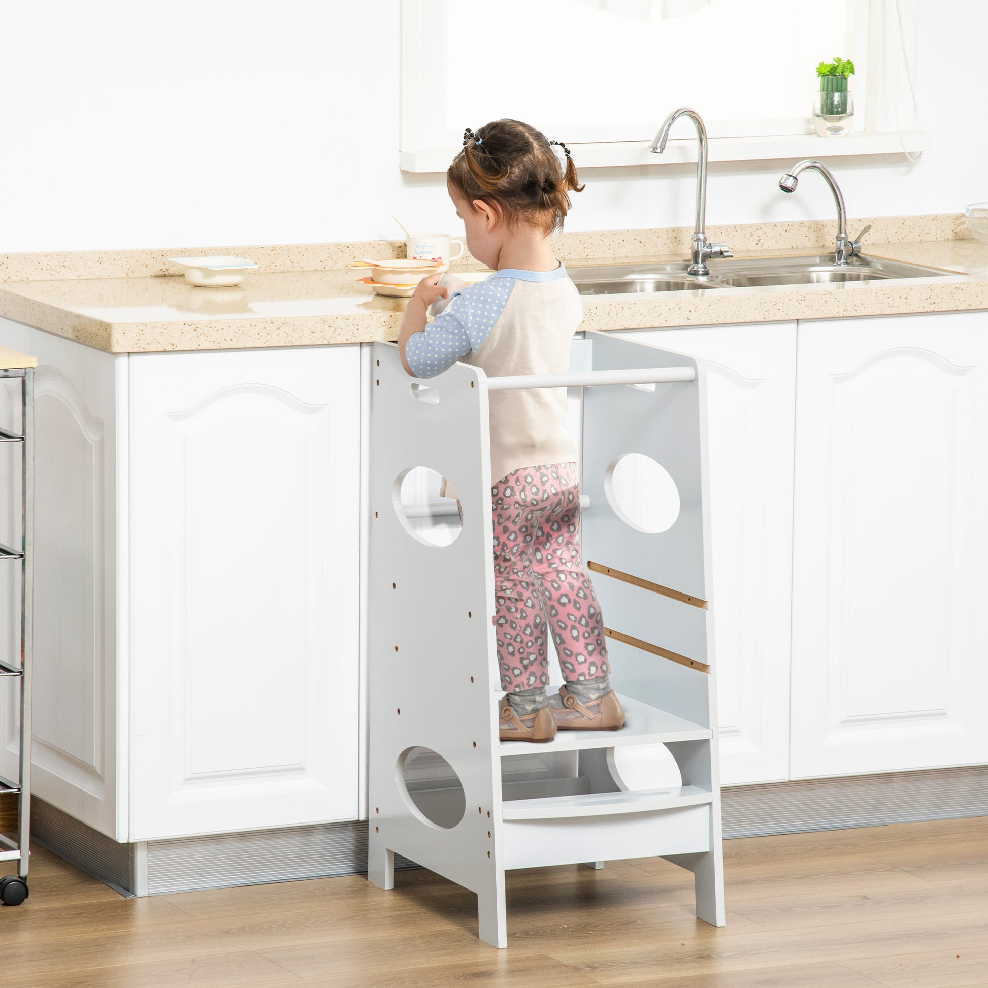 Kids Step Stool Toddler Kitchen Stool with Adjustable Standing Platform