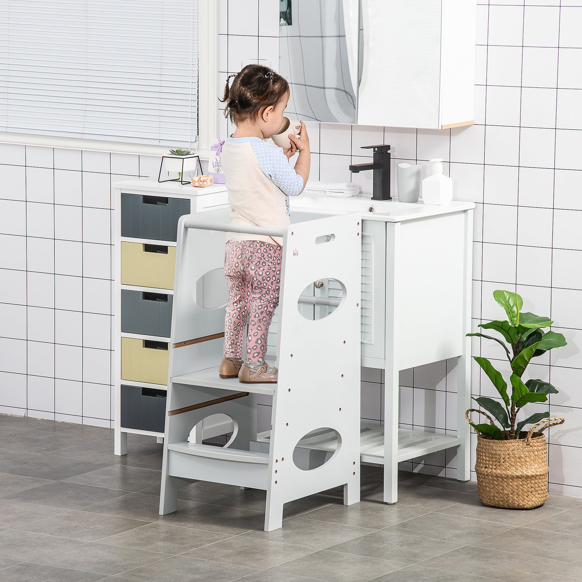 Kids Step Stool Toddler Kitchen Stool with Adjustable Standing Platform