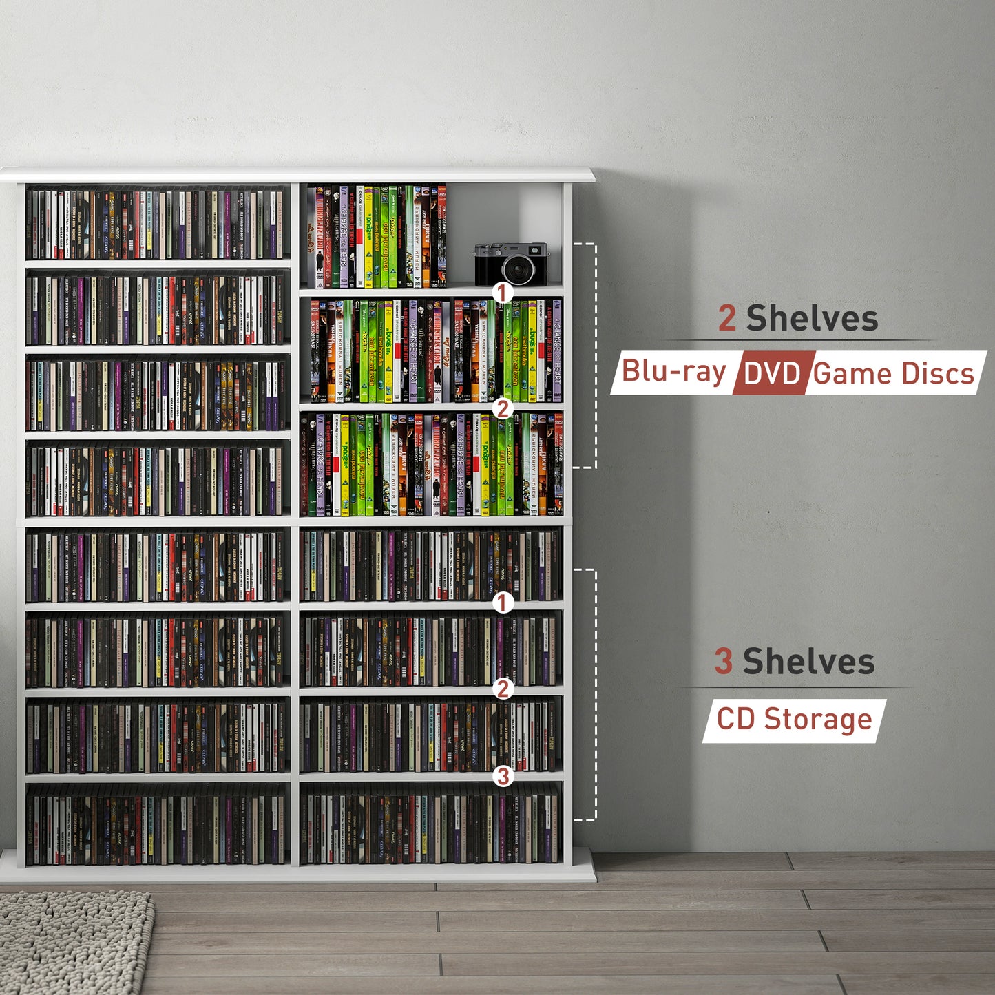 720 CD/396 DVD/396 Blu-ray Storage Tower with 12 Adjustable Shelves