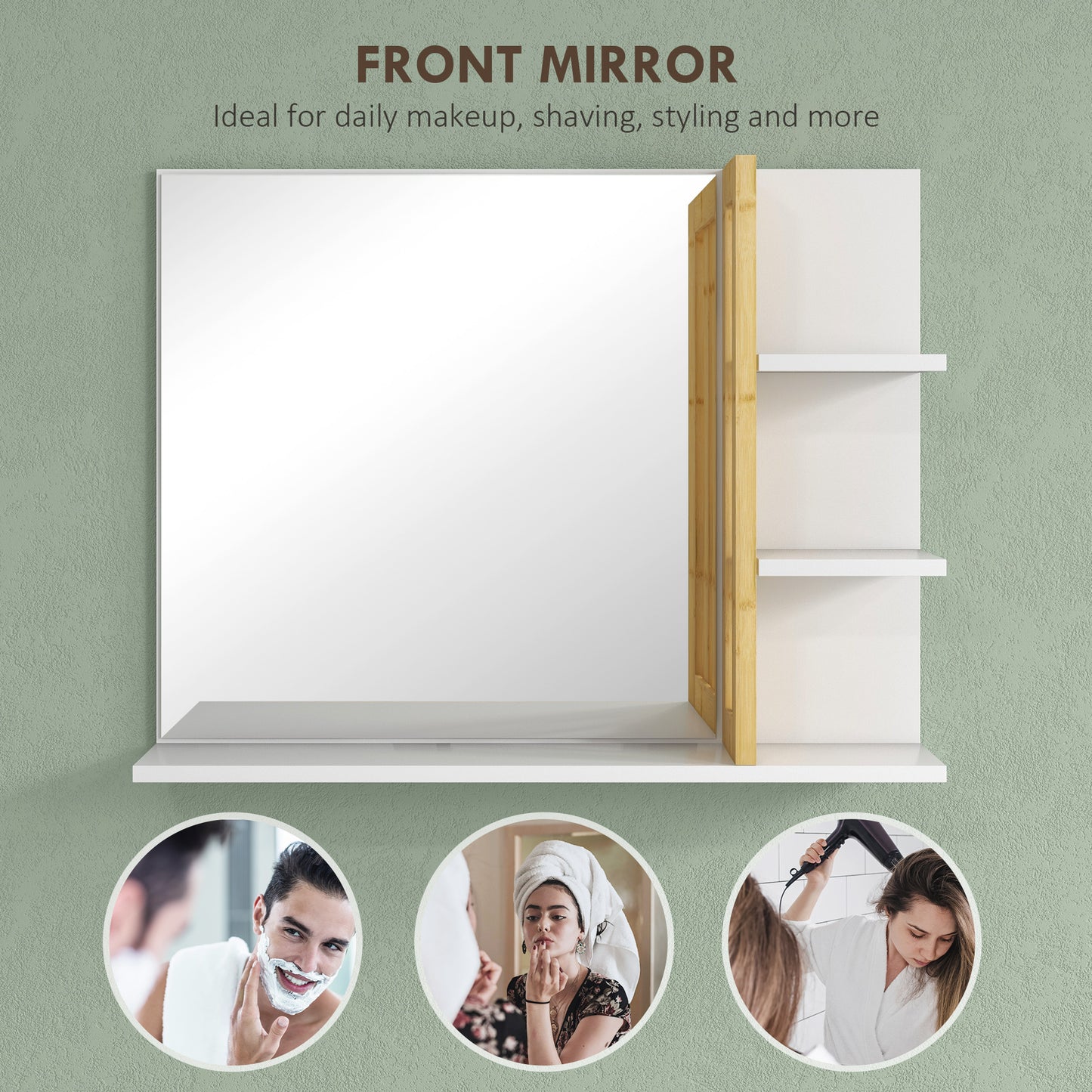 Modern Wall Mounted Bathroom Mirror with 4 Storage Open Shelves