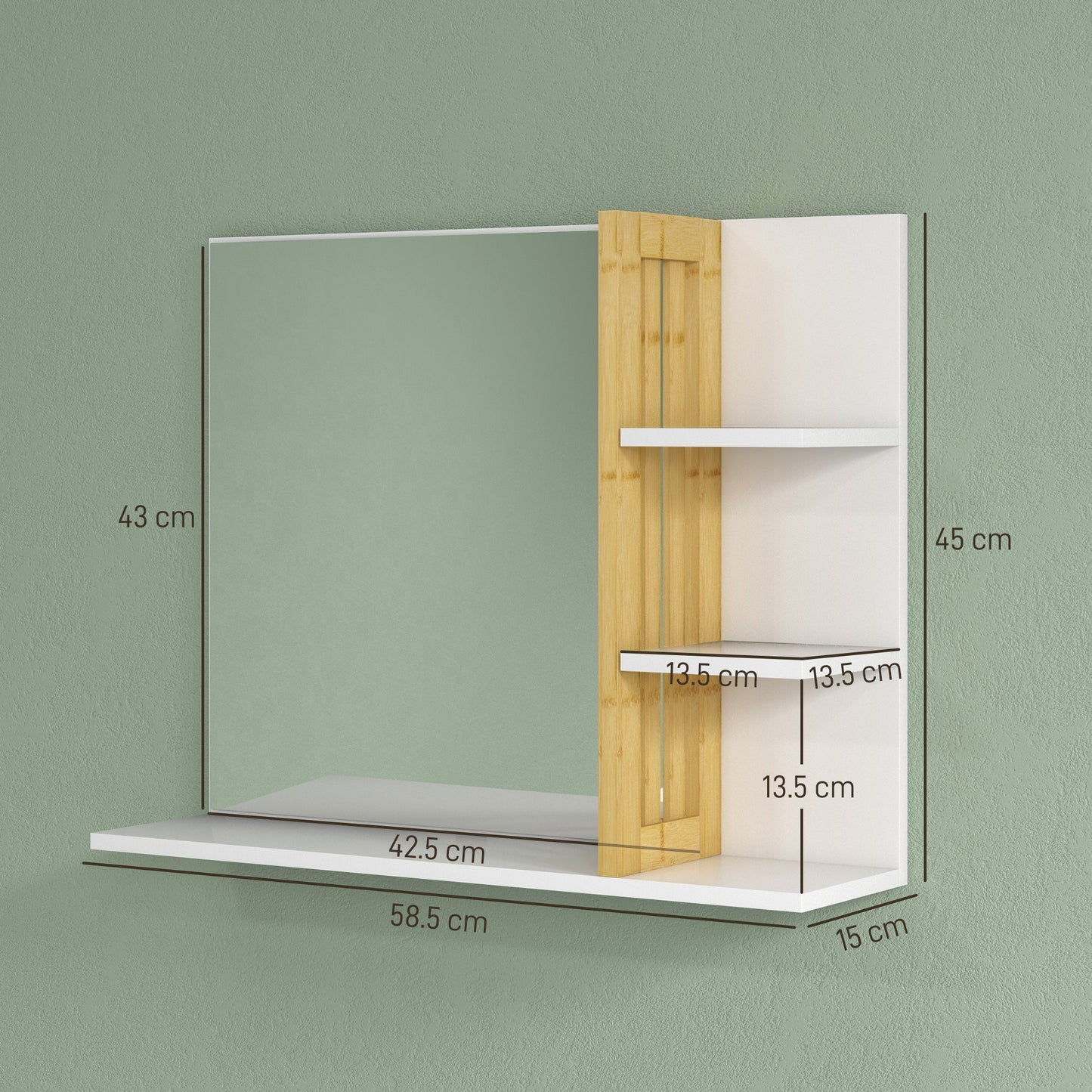 Modern Wall Mounted Bathroom Mirror with 4 Storage Open Shelves