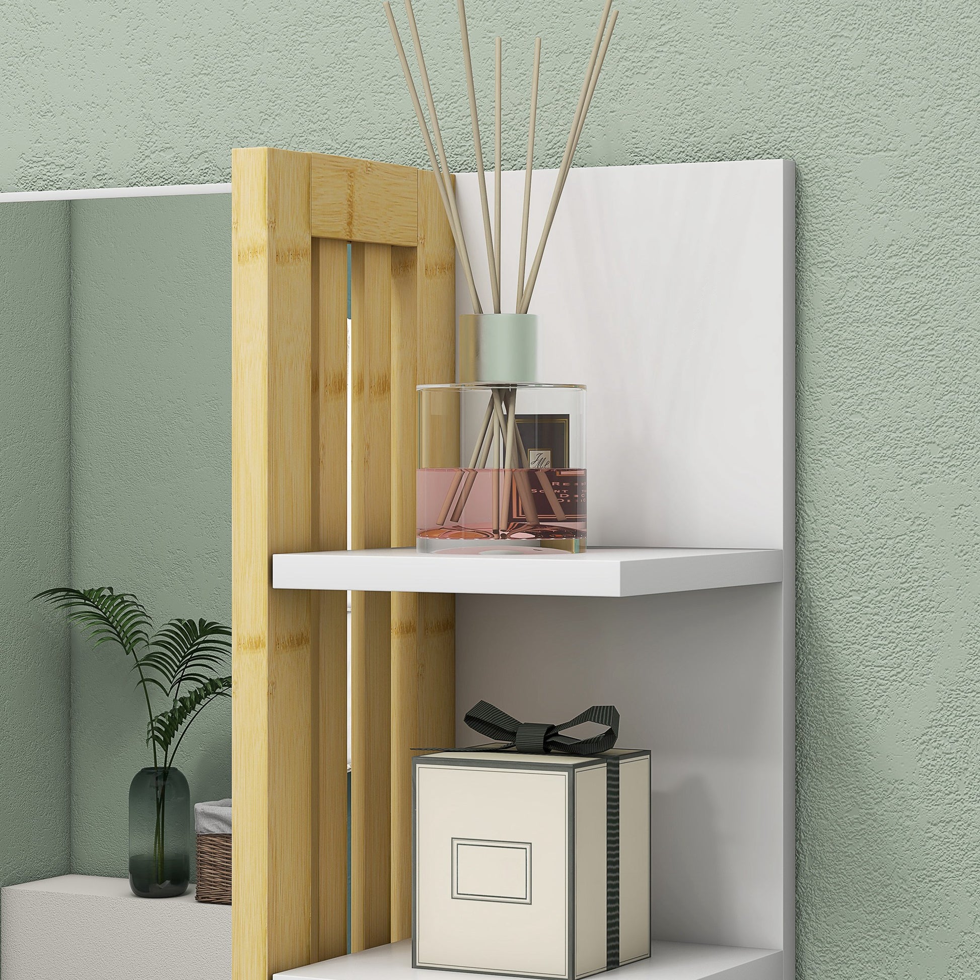 Modern Wall Mounted Bathroom Mirror with 4 Storage Open Shelves