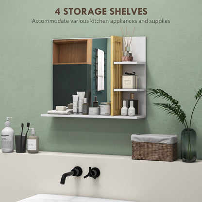 Modern Wall Mounted Bathroom Mirror with 4 Storage Open Shelves