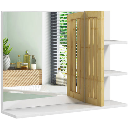 Modern Wall Mounted Bathroom Mirror with 4 Storage Open Shelves
