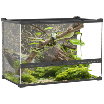 Glass Terrarium with Stone Background, Reptile Vivarium, Black