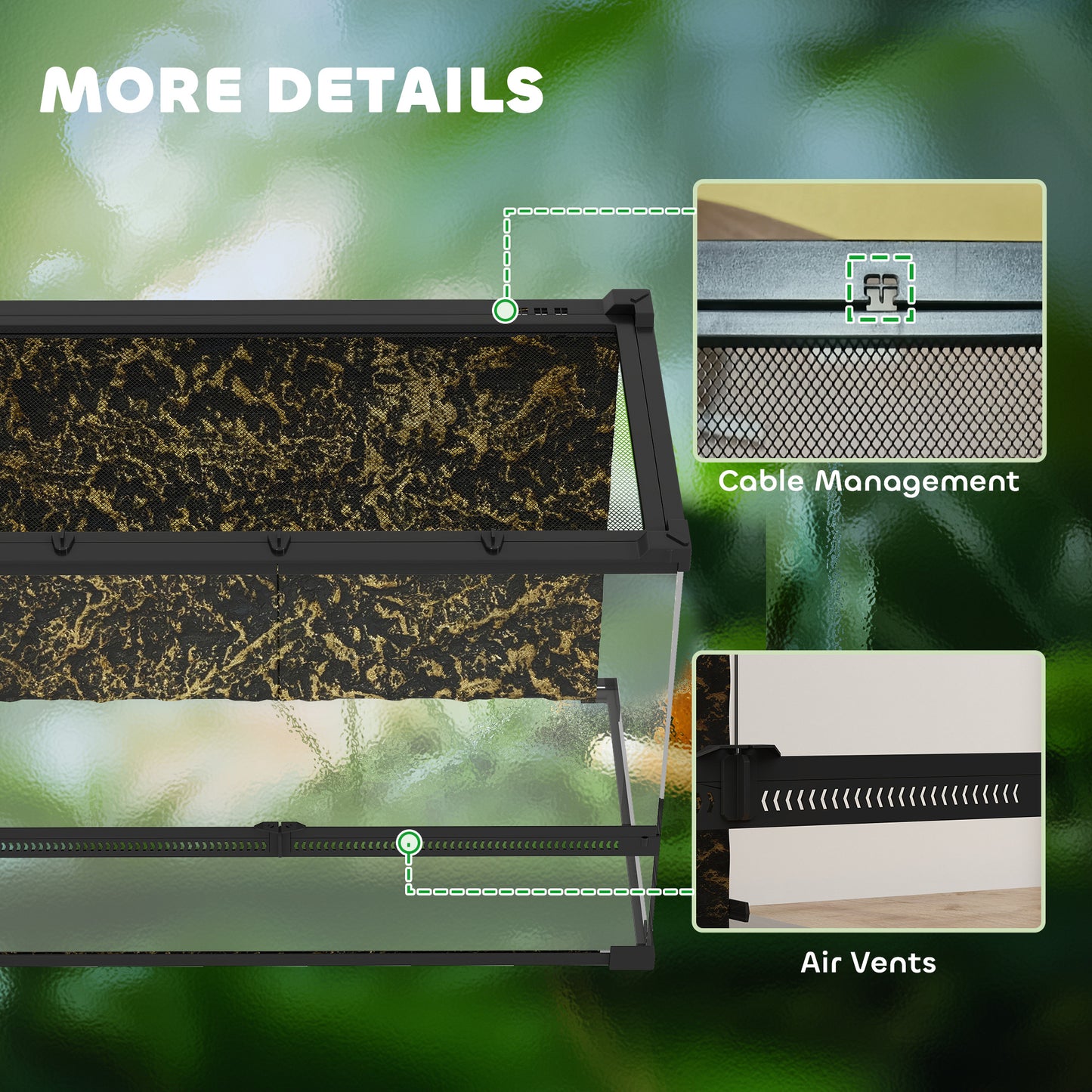 Glass Terrarium with Stone Background, Reptile Vivarium, Black