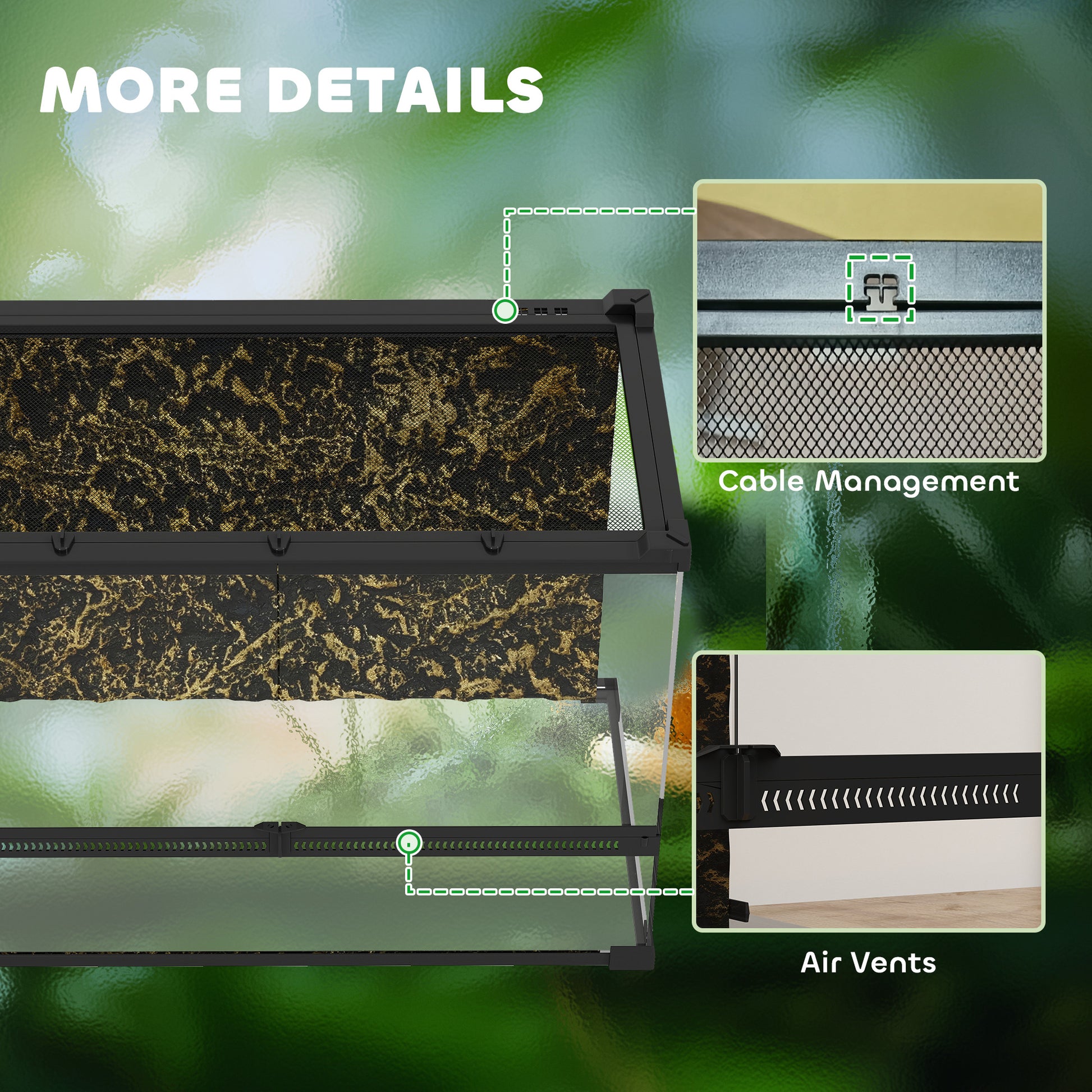 Glass Terrarium with Stone Background, Reptile Vivarium, Black