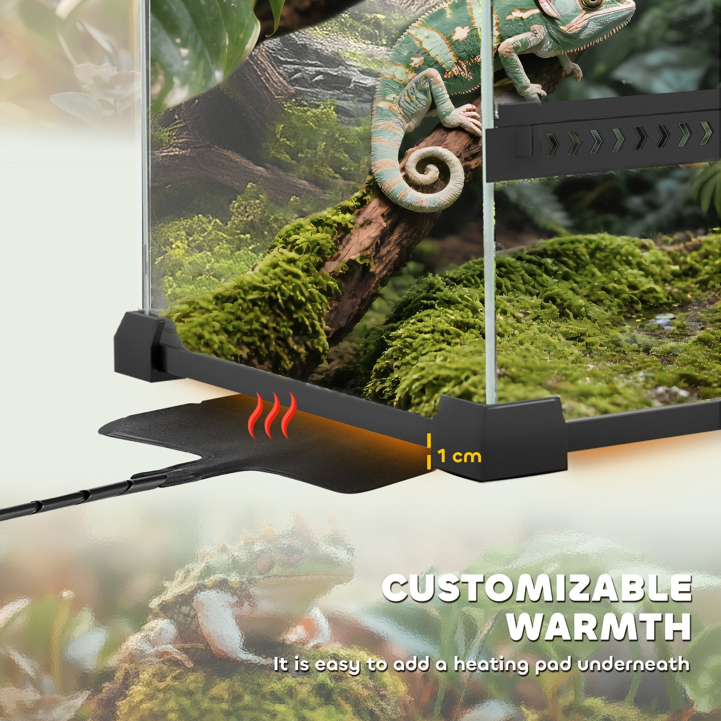 Glass Terrarium with Stone Background, Reptile Vivarium, Black