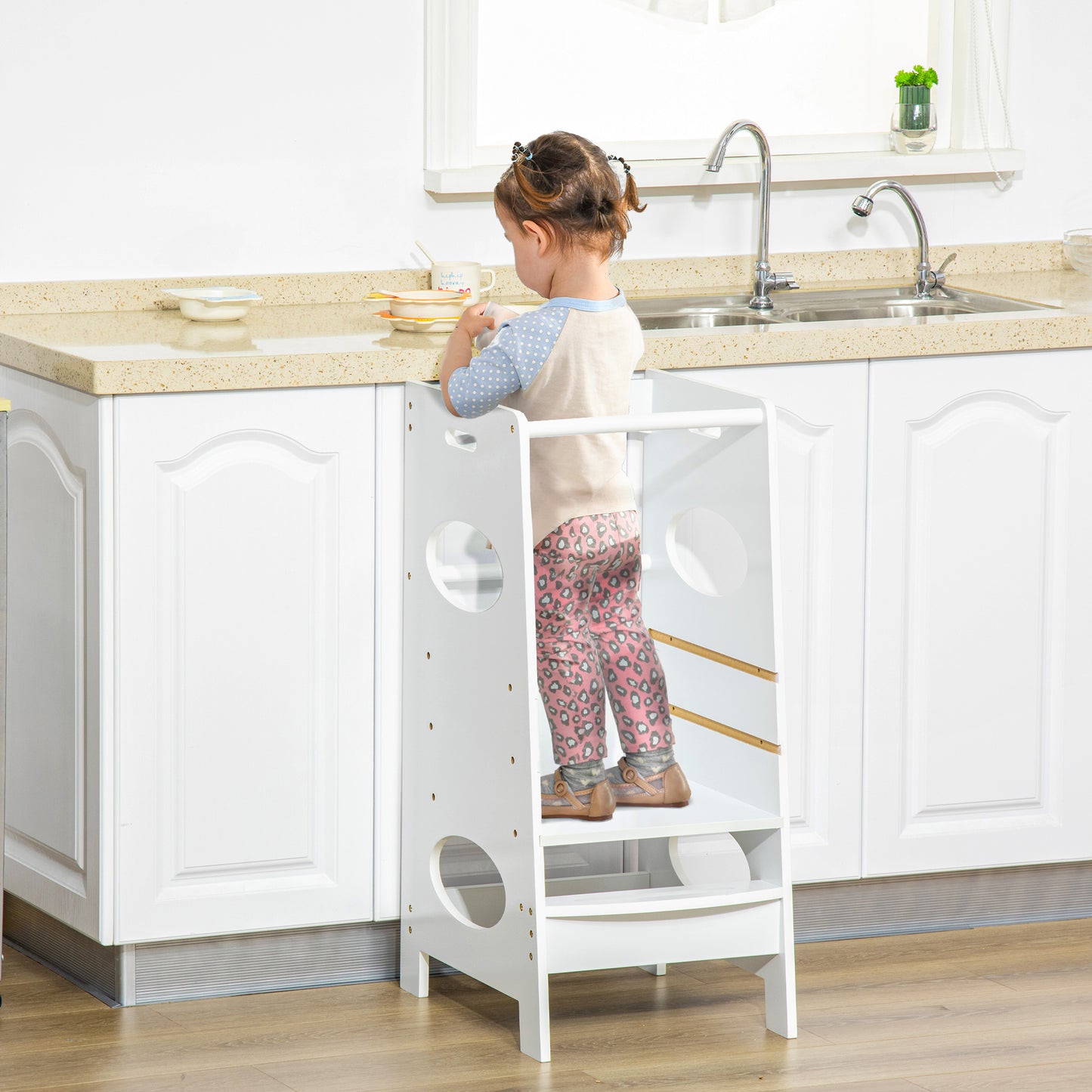 Kids Step Stool Toddler Kitchen Stool with Adjustable Standing Platform