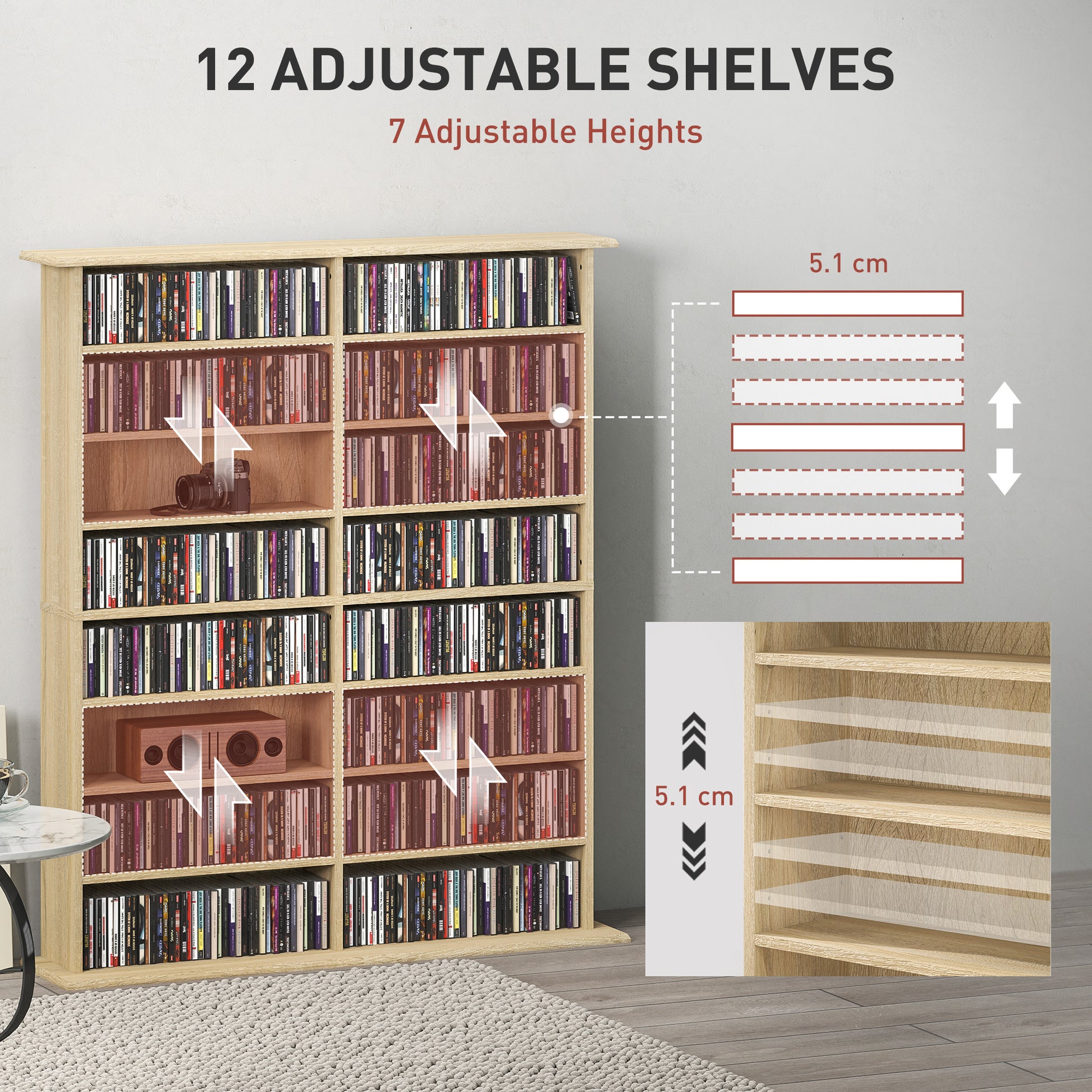 720 CD/396 DVD/396 Blu-ray Storage Tower with 12 Adjustable Shelves