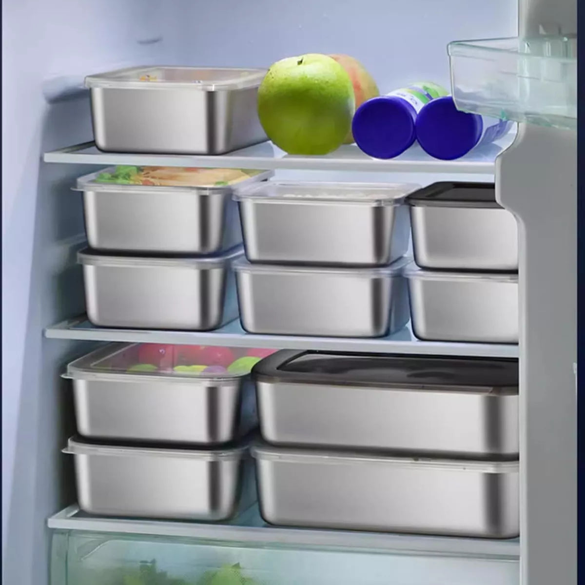 4/8Pcs Stainless Steel Food Storage Box Refrigerator with Lid Lunch Picnic Box - Ceenaz Store