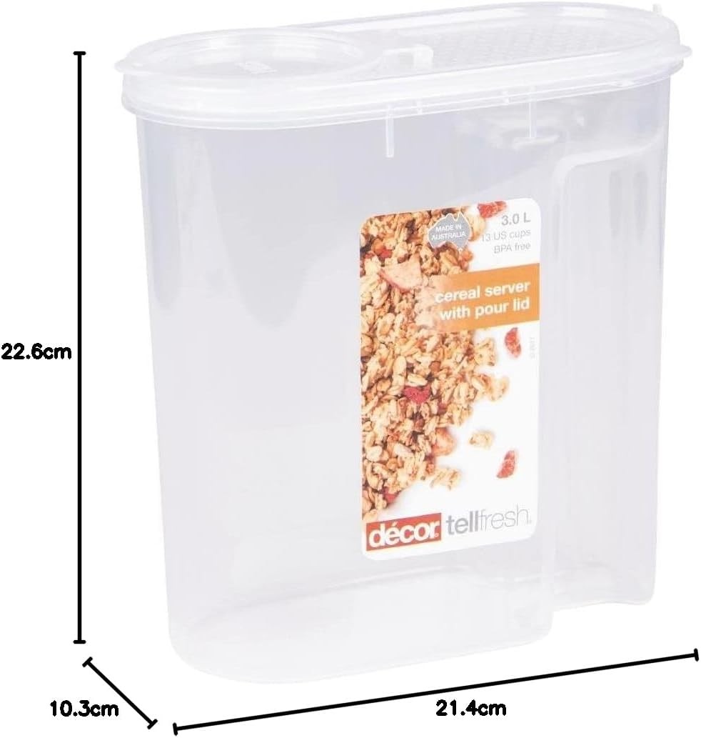 Décor Tellfresh Cereal Storage Dispenser | Large Airtight Container | 3L - Ceenaz Store